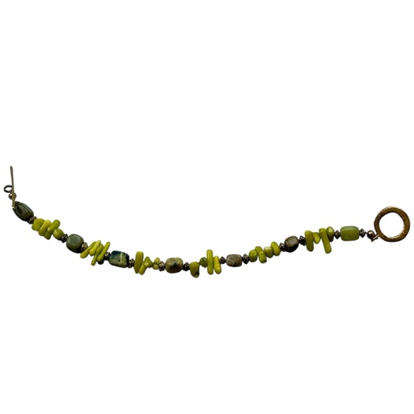 Green Stone Beaded Bracelet Toggle Clasp Chunky Boho Stretch Womens Earthcore - Picture 9 of 9